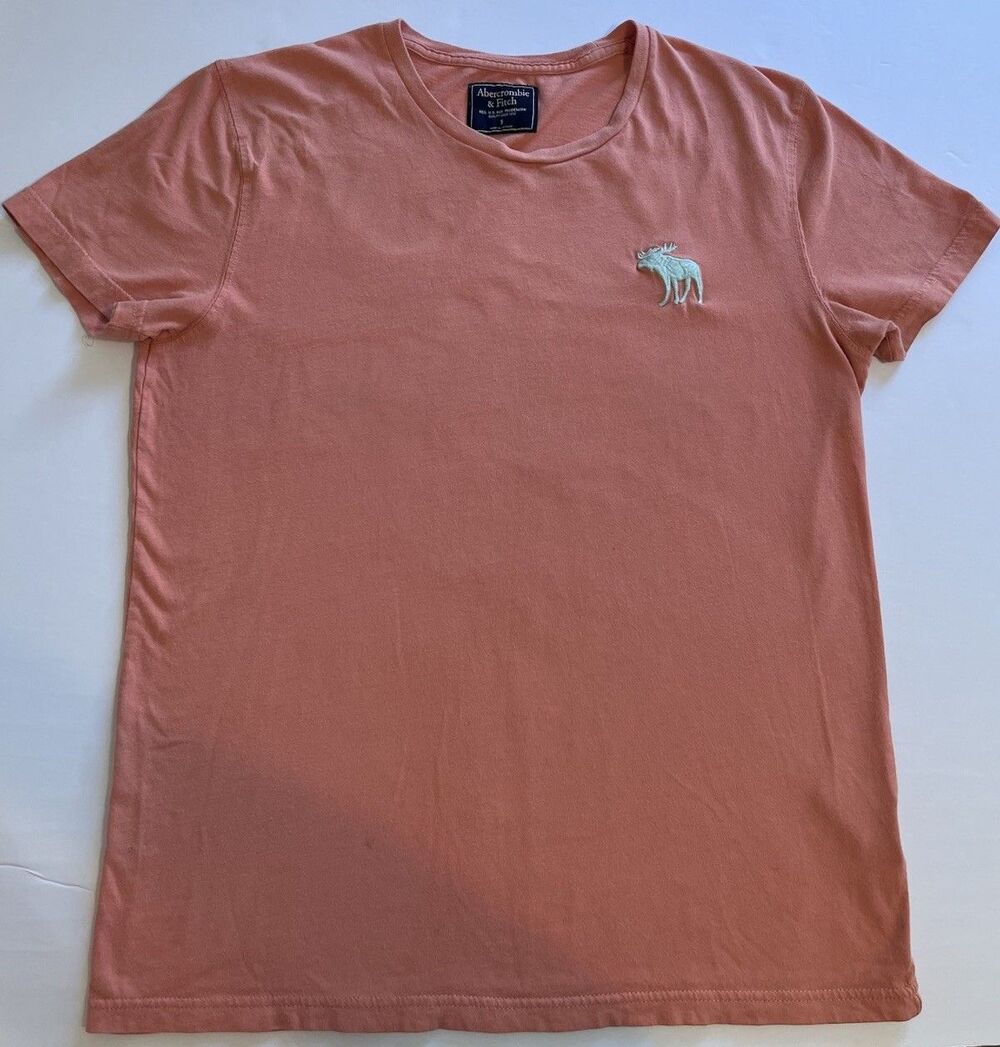 Abercrombie & Fitch Salmon Men's Crew Neck T-Shirt S Cotton Logo Short Sleeve